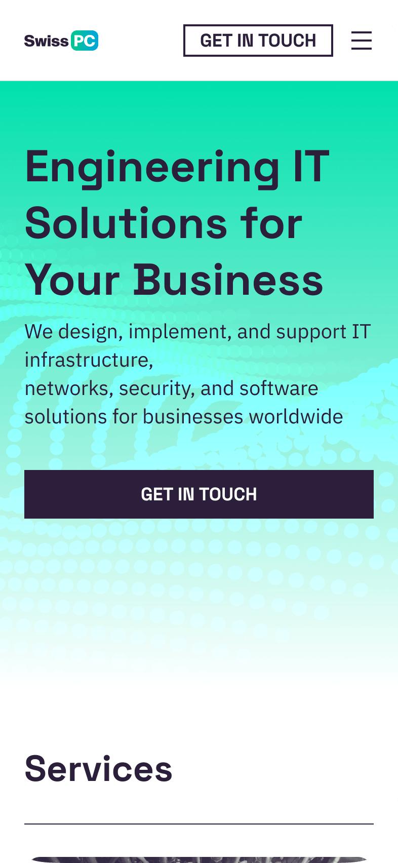 SwissPC's website redesign, hero section