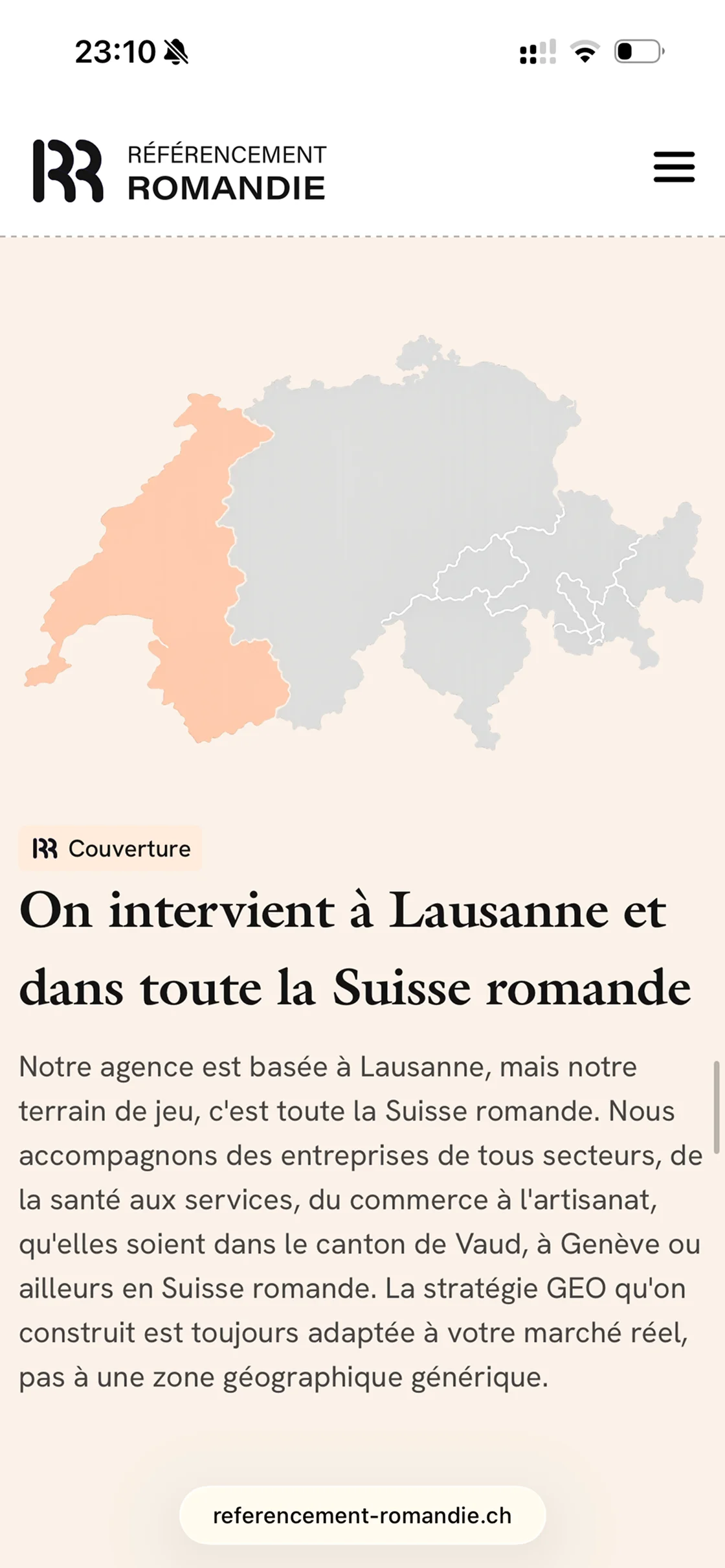 Referencement Romandie geographic coverage map