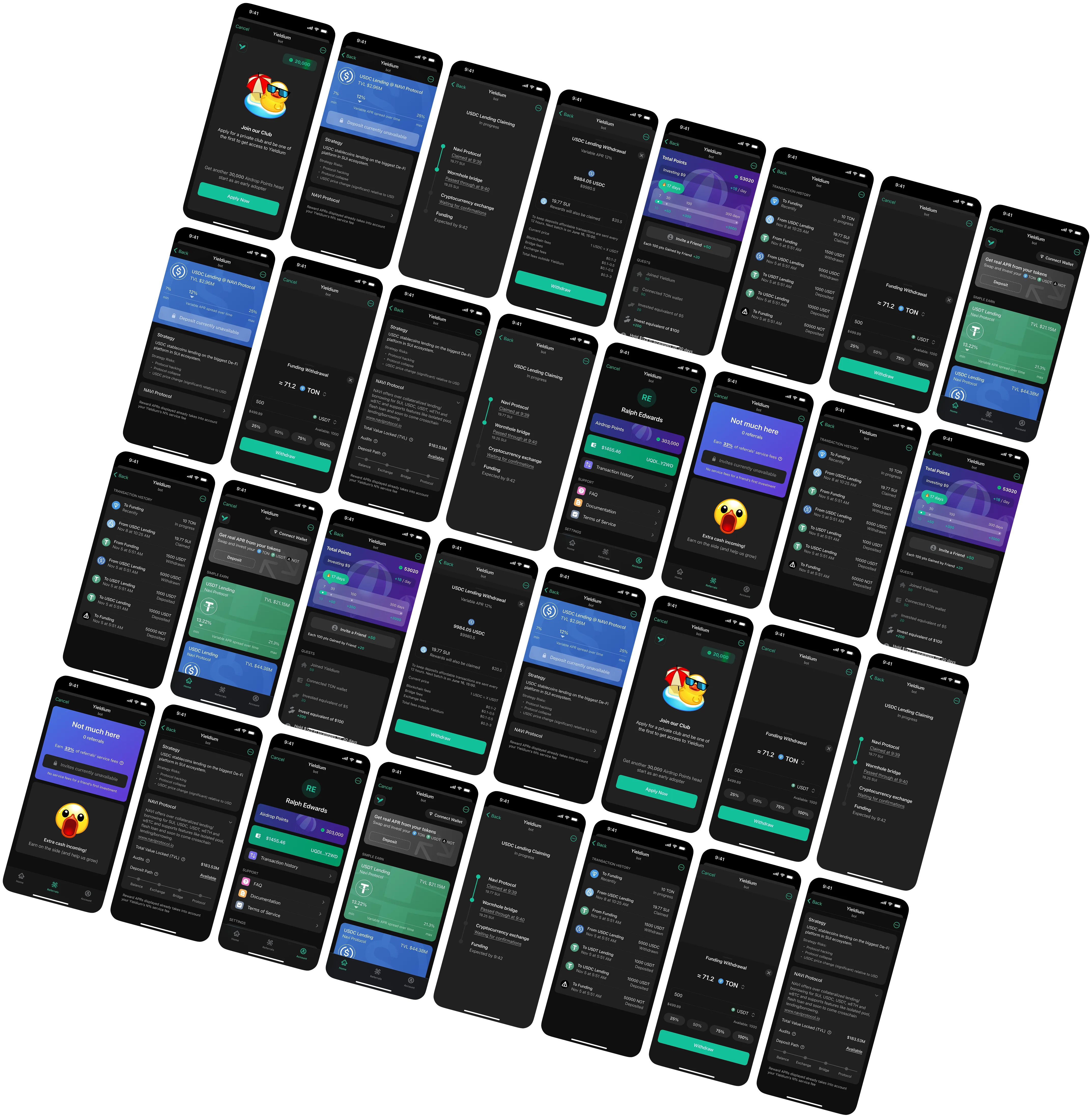 Grid of Yieldium app screens