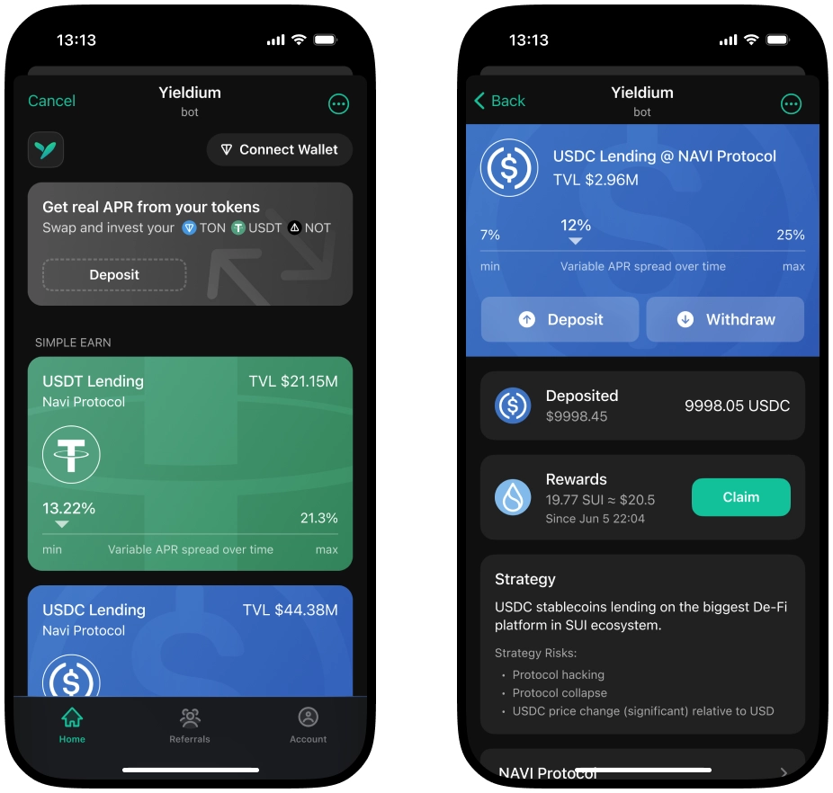 Yieldium app screens